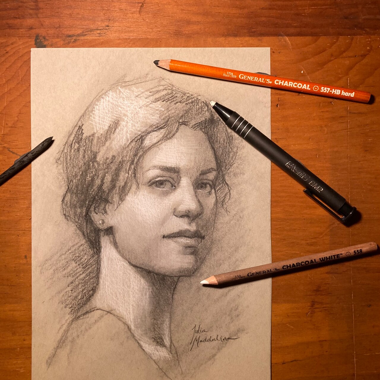 Charcoal Portrait Drawing with General Pencil